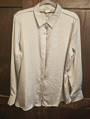 Pale Blue/Green Satin Button-Up Shirt